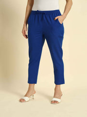 Thread Plus Cotton Flax Kurti Pants for Women Royal Blue