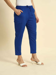 Thread Plus Cotton Flax Kurti Pants for Women Royal Blue