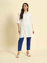 Thread Plus Cotton Flax Kurti Pants for Women Royal Blue