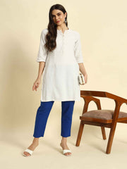 Thread Plus Cotton Flax Kurti Pants for Women Royal Blue