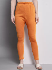 Soft Colors Ankle Length Winter Wear Warm Leggings for Women Orange