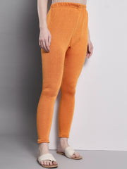 Soft Colors Ankle Length Winter Wear Warm Leggings for Women Orange