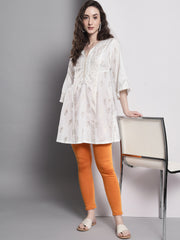 Soft Colors Ankle Length Winter Wear Warm Leggings for Women Orange