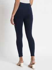 Thread Plus Ankle Length Super Stretchable Solid Cotton Leggings For Women Navy Blue