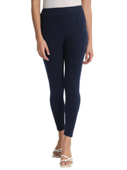 Thread Plus Ankle Length Super Stretchable Solid Cotton Leggings For Women Navy Blue