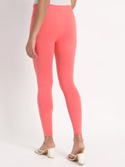 Thread Plus Ankle Length Super Stretchable Solid Cotton Leggings For Women Carrot Pink