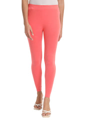 Thread Plus Ankle Length Super Stretchable Solid Cotton Leggings For Women Carrot Pink