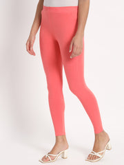 Thread Plus Ankle Length Super Stretchable Solid Cotton Leggings For Women Carrot Pink