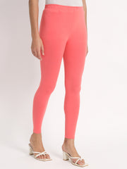 Thread Plus Ankle Length Super Stretchable Solid Cotton Leggings For Women Carrot Pink