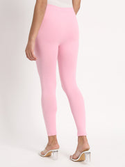 Thread Plus Ankle Length Super Stretchable Solid Cotton Leggings For Women Baby Pink