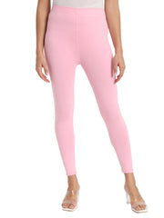 Thread Plus Ankle Length Super Stretchable Solid Cotton Leggings For Women Baby Pink