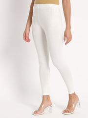 Thread Plus Ankle Length Super Stretchable Solid Cotton Leggings For Women Off White