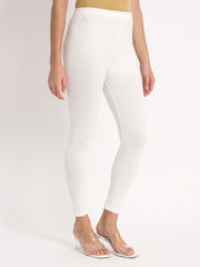 Thread Plus Ankle Length Super Stretchable Solid Cotton Leggings For Women Off White