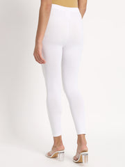 Thread Plus Ankle Length Super Stretchable Solid Cotton Leggings For Women White