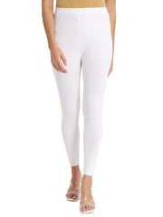 Thread Plus Ankle Length Super Stretchable Solid Cotton Leggings For Women White