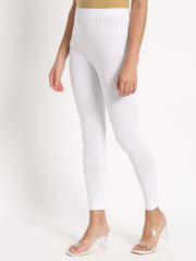 Thread Plus Ankle Length Super Stretchable Solid Cotton Leggings For Women White