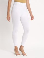 Thread Plus Ankle Length Super Stretchable Solid Cotton Leggings For Women White