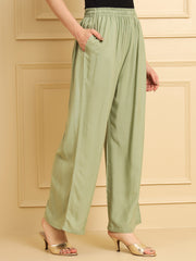 Soft Colors Relaxed Fit Pocket Palazzo Women Pista