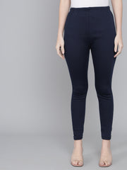 Soft Colors Ankle Length Winter Wear Warm Leggings for Women Navy Blue