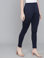 Soft Colors Ankle Length Winter Wear Warm Leggings for Women Navy Blue