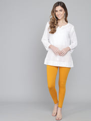 Thread Plus Ankle Length Super Stretchable Solid Cotton Leggings For Women Mustard