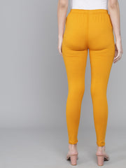 Thread Plus Ankle Length Super Stretchable Solid Cotton Leggings For Women Mustard