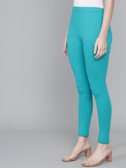 Thread Plus Ankle Length Super Stretchable Solid Cotton Leggings For Women Rama Green