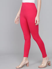 Thread Plus Ankle Length Super Stretchable Solid Cotton Leggings For Women Magenta