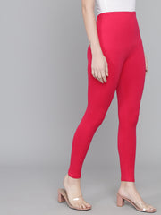 Thread Plus Ankle Length Super Stretchable Solid Cotton Leggings For Women Magenta