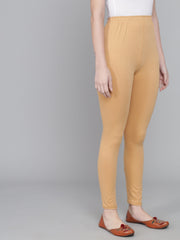 Thread Plus Ankle Length Super Stretchable Solid Cotton Leggings For Women Beige