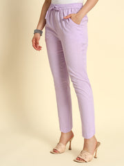 Thread Plus Cotton Flax Kurti Pants for Women Lavender Color