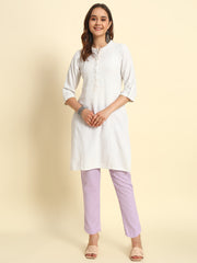 Thread Plus Cotton Flax Kurti Pants for Women Lavender Color