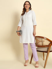 Thread Plus Cotton Flax Kurti Pants for Women Lavender Color