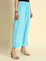 Thread Plus Relaxed Fit Palazzo For Women Sky Blue