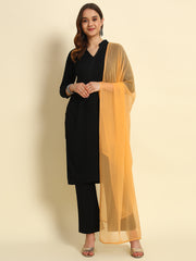 Women's Plain Chiffon Dupatta With Border Lace (Dark Beige)