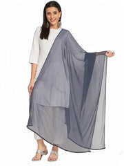 Women's Plain Chiffon Dupatta With Border Lace (Steel Grey)