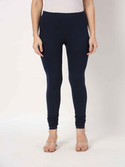 Thread Plus Churidar Super Stretchable Solid Cotton Leggings For Women Navy Blue