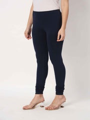 Thread Plus Churidar Super Stretchable Solid Cotton Leggings For Women Navy Blue