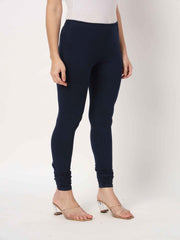 Thread Plus Churidar Super Stretchable Solid Cotton Leggings For Women Navy Blue