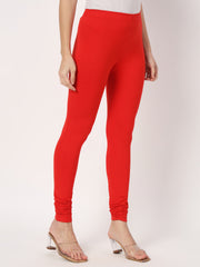 Thread Plus Churidar Super Stretchable Solid Cotton Leggings Red