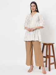 Thread Plus Relaxed Fit Palazzo For Women Beige