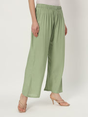 Thread Plus Relaxed Fit Palazzo For Women Pista Green