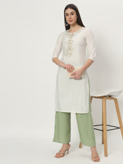 Thread Plus Relaxed Fit Palazzo For Women Pista Green