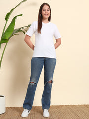 Pure Cotton White T-shirt with Raglan Sleeves