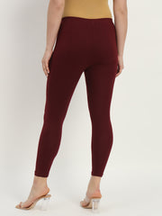 Thread Plus Ankle Length Super Stretchable Solid Cotton Leggings For Women Wine