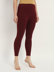 Thread Plus Ankle Length Super Stretchable Solid Cotton Leggings For Women Wine