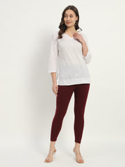 Thread Plus Ankle Length Super Stretchable Solid Cotton Leggings For Women Wine