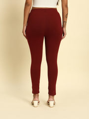 Thread Plus D Pocket Stretchable Solid Cotton Pants for Wine