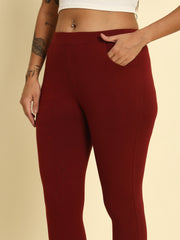 Thread Plus D Pocket Stretchable Solid Cotton Pants for Wine