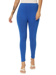 Thread Plus Ankle Length Super Stretchable Solid Cotton Leggings For Women Royal Blue